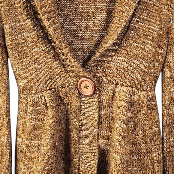 In Stitches Wool Blend Cardigan Wood Buttons Chunky Cozy Brown Womens Small - Picture 4 of 11